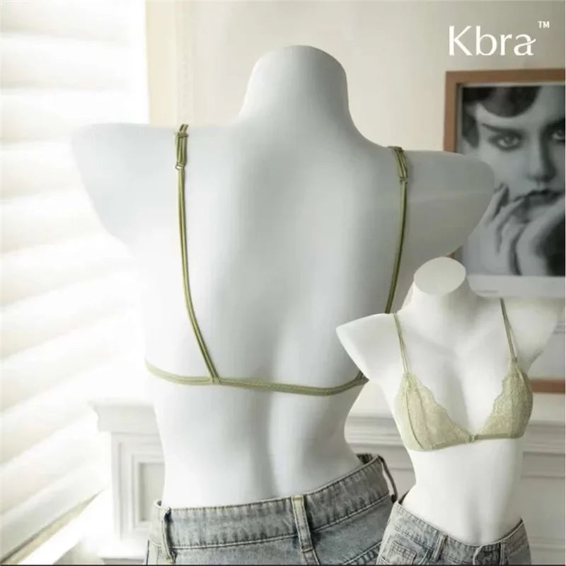 Lace thin band romantic French triangular cup gathering invisible bra without underwire