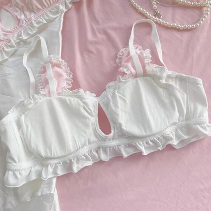 Japanese Lolita Underwear Women's Small Chest Gathering Without Underwire Sexy Bra Soft Comfortable Thin Underpants Bra Set Gift