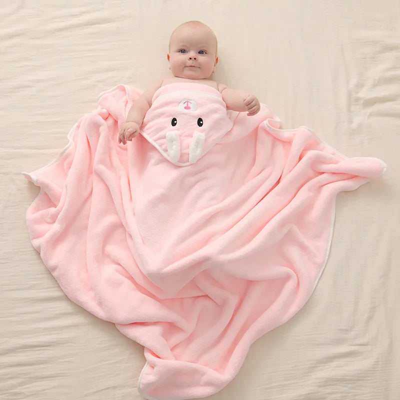 0-3 Years Unisex Baby Bathrobe Flannel Cape Cartoon Boys Girls Hooded Bathrobe Newborn Shower Gift Wrap Swaddling Bath Towel (Available)