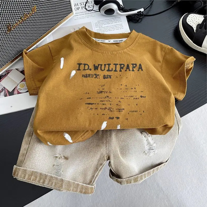 Children's Clothes Summer Thin Loose Casual Kids Tracksuit Popular Design Baby Boy Short Sleeve Suit T-shirt Shorts