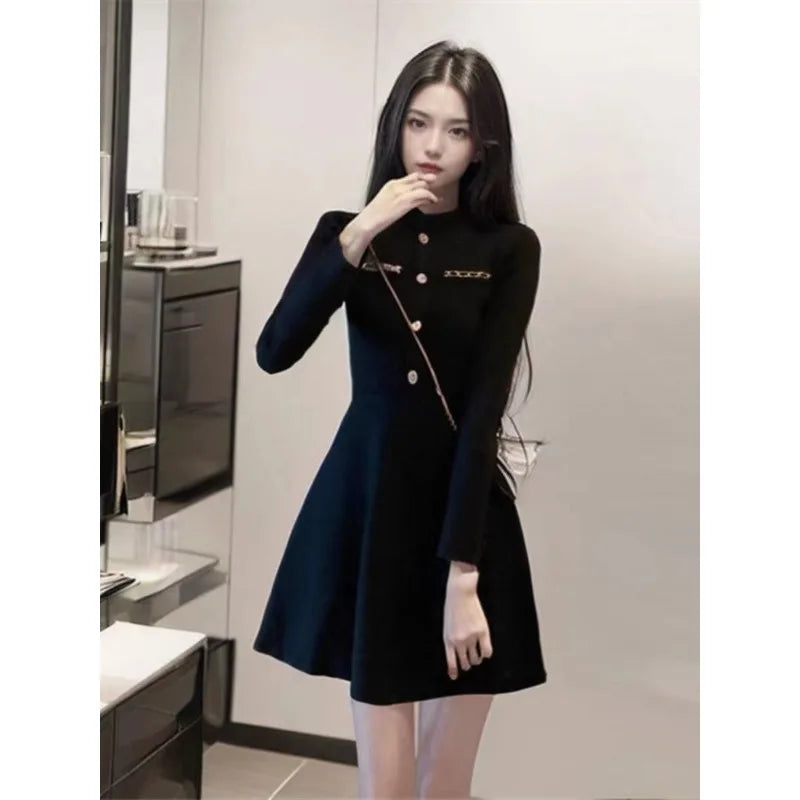 Fashionable Knitted Dress for Women's Spring Clothes Style Waist-hugging Temperament Elegant and Casual Versatile Dress Inside