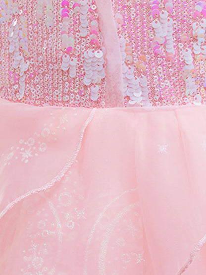 Festive Dress For Girl Fancy Pink Princess Dress Elegant Puffy Girls Wedding Bridesmaid Pageant Party Dress Birthday Ball Gown