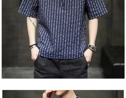 Men's Light Blue Denim Shirt Oversized Short Sleeve Button-Down Casual Top(Available)