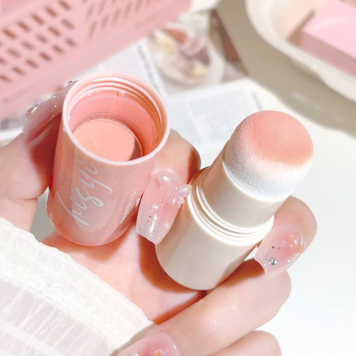 Soft Fog Blush Stick - Energetic and Bouncy, Korean Style, Brightening, Dual-Use for Lips and Cheeks