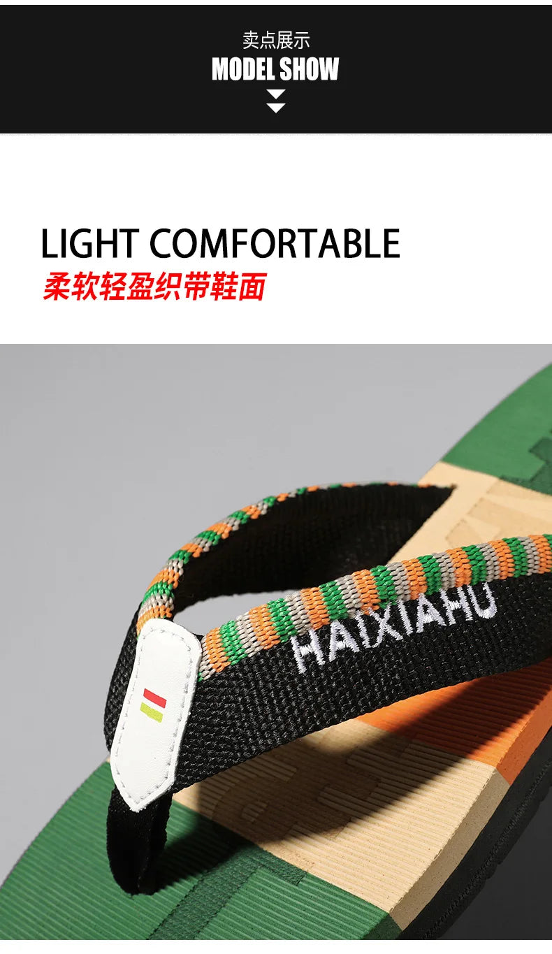 Men Slides Cloth Tape Woven Color Matching Stripe Wear-resistant Slippers Size 39-45