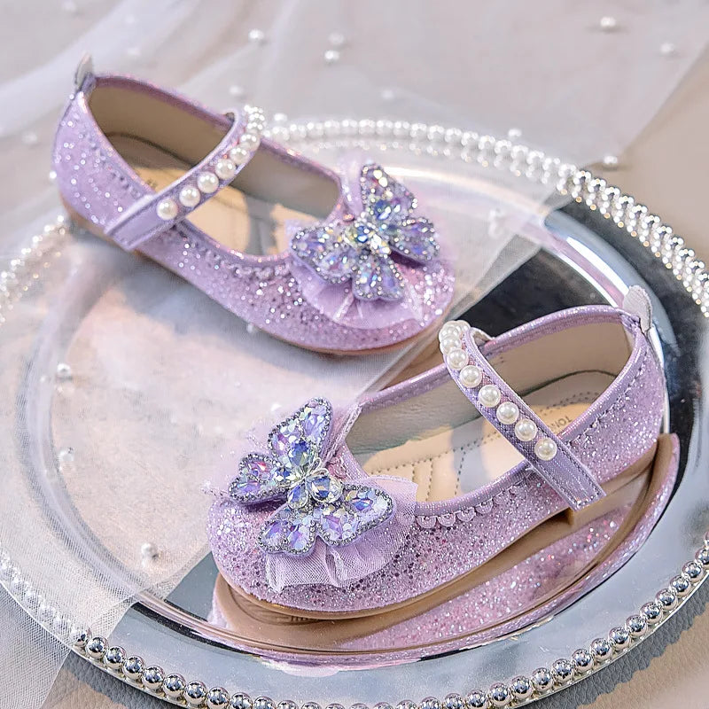 Bowtie Kids Leather Shoe Fashion Causal Sequins Children Causal Wedding Flat Shoes Autumn Girl Princess Shoes
