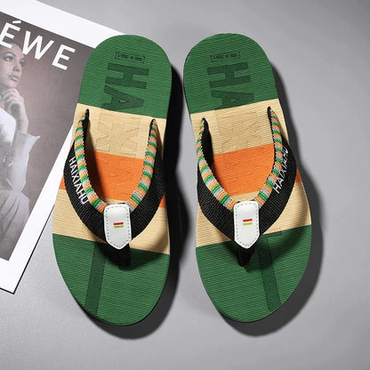 Men Slides Cloth Tape Woven Color Matching Stripe Wear-resistant Slippers Size 39-45