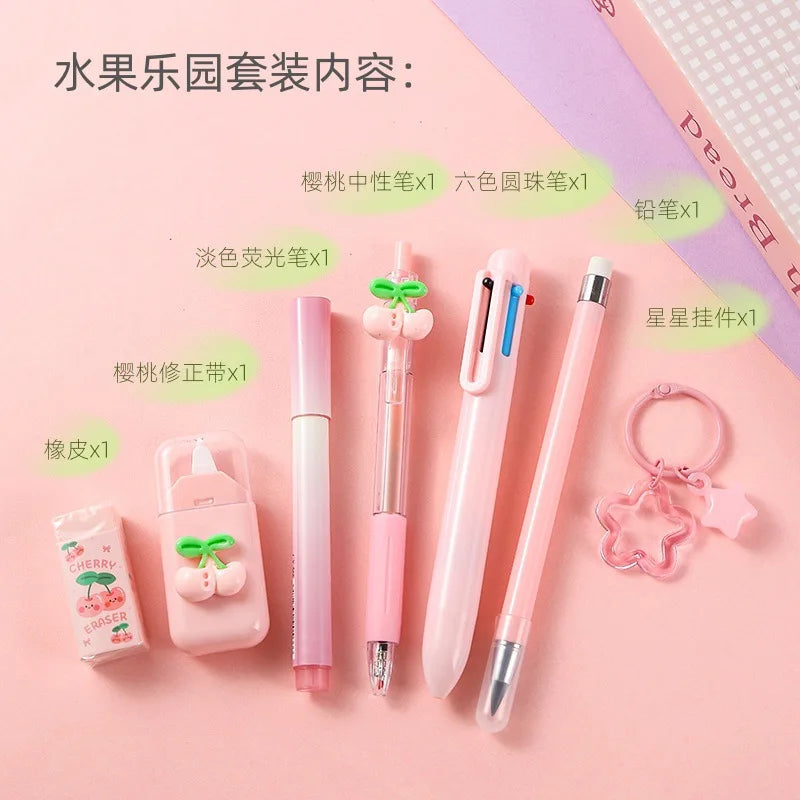 7pcs/set Little Fresh Fruits Series Stationary Sets 7-in-1 Multi-functional Stationery Supplies Back to School Gift For Kids