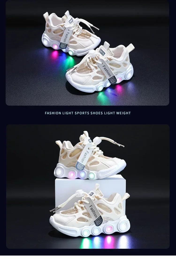Child Fashion Sport Shoes Summer Luminous Fashion Breathable Kids Boys Net Shoes Girls LED Sneakers with Light Running Shoes