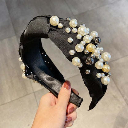 Fashion Pearl Hairbands Hair Accessories Women Solid Color Fabric Knotted Headbands Boutique
