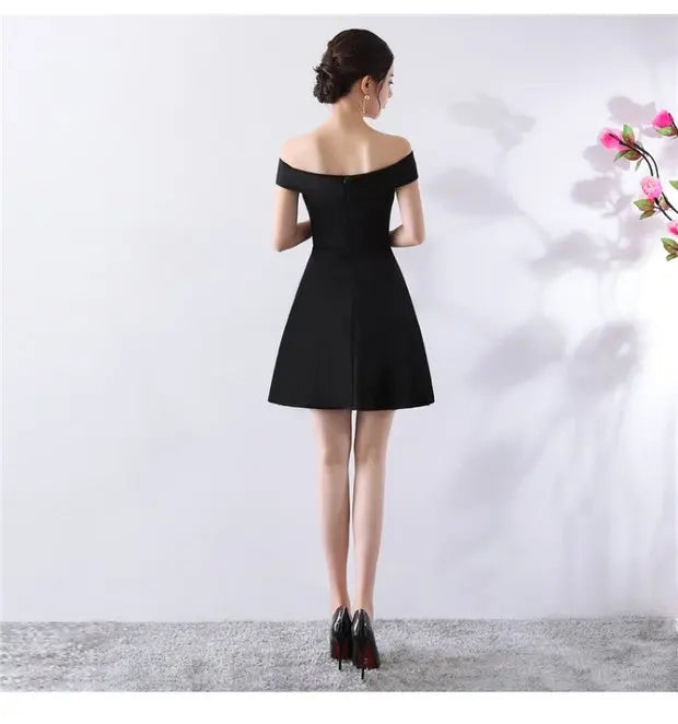 Ele ort aduation Host Dr One oulder Slimming A-Line Skirt Sweet Evening Gown Polyester Fiber Zipper Waist