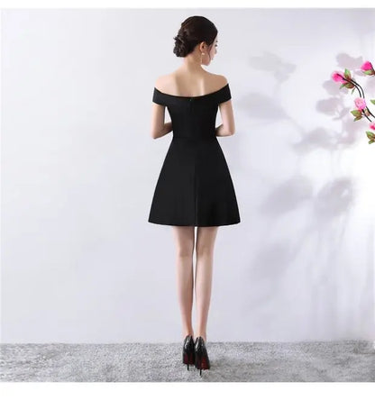 Ele ort aduation Host Dr One oulder Slimming A-Line Skirt Sweet Evening Gown Polyester Fiber Zipper Waist