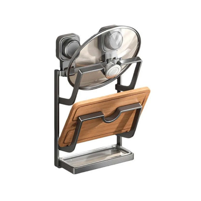 2Layers/3Layers Suction Cup Pot Lid Rack Cookware Storage Carbon Steel Pot Lids Holder Shelf Wall Mounted Space Saving