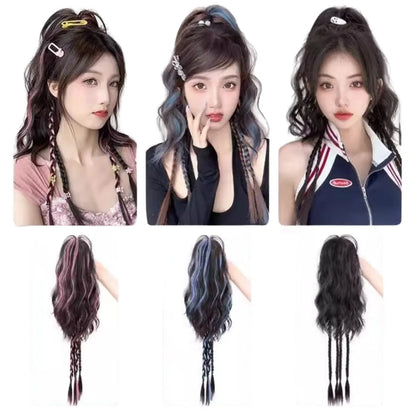 Boxer braid hair clips, Sweet Cool Style Women's Hair Extensions, Short Curly Hair with Long Ponytail Claw Clip, Daily Use