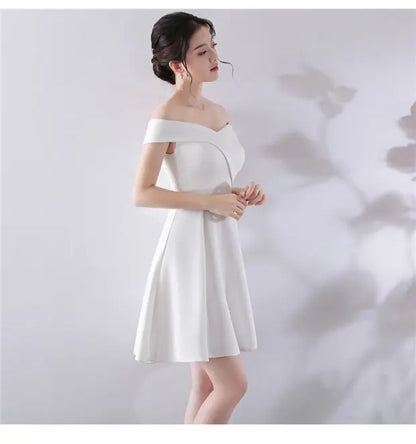 Ele ort aduation Host Dr One oulder Slimming A-Line Skirt Sweet Evening Gown Polyester Fiber Zipper Waist
