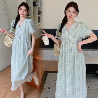 Pregnant Women's Dress Summer 2025 Fashionable Western Style Loose Belly Covering French High Waisted Long Skirt