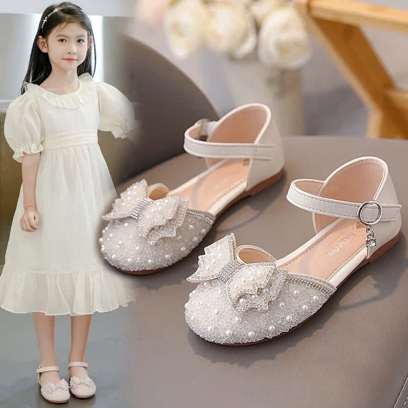 Girls Summer Sandals Soft Bottom Anti-Slip Butterfly Knot Princess Shoes Children's Footwear Comfortable Lightweight Slippers