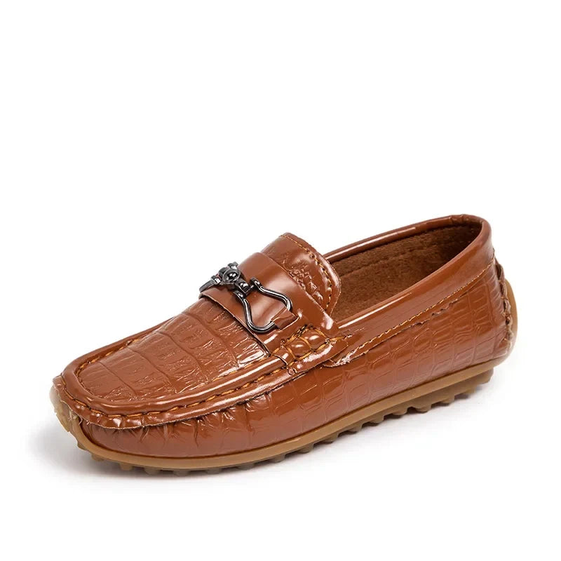 Boys Loafers Non-slip Children's Leather Shoes All-match Four Seasons Metal Buckle  Shiny Simple Kids Fashion Moccasin Shoes
