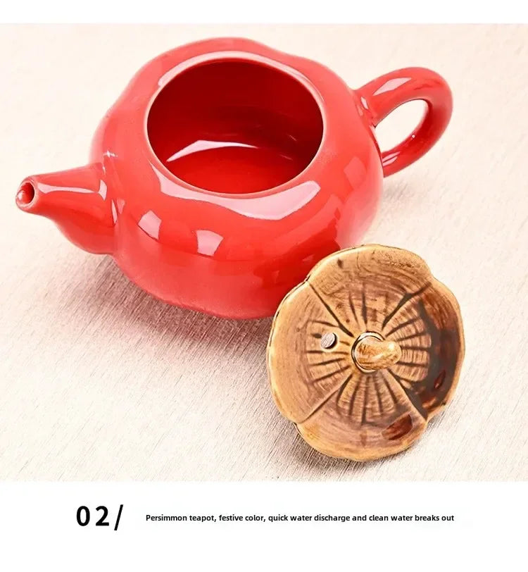 Auspicious Red Ceramic Tea Set Gift Box - Chinese New Year Wedding Corporate Gifts, Good Fortune Design Teapot & Cups