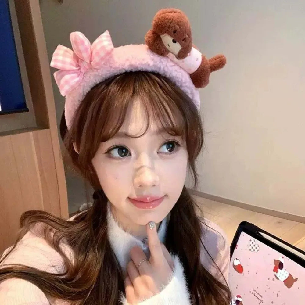 Sweet Hair Accessories Dachshund Hair Hoop Plaid Bow New Year Headwear Red Headband Moon Creative Cartoon Monkey Hairband Girls
