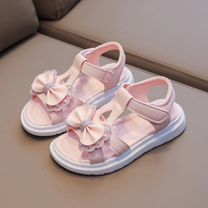 Solid Bow Children's Summer Shoes Cute 2025 Beach Non Slip Sandals For Baby Girls Footwear Soft Infant Kids Fashion Sandals