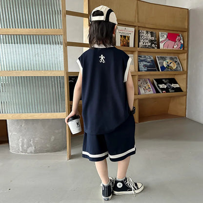 New Children's Sets Teenager Basketball Sportswear Top+Shorts 2Pcs Big Kids Clothing Outfits