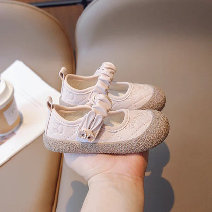 Girl's Mary Janes Cute Flat Sewing Pu Leather Little Children Leather Shoes Pu 21-30 Hook-loop Anti-slip Lovely Kids Spring Shoe
