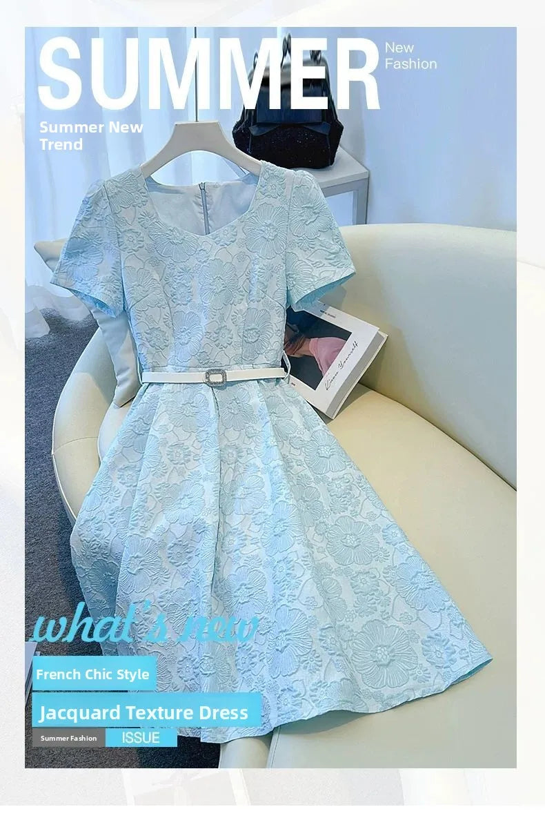 Faionable Summer ort Sve Waist-Cinching Dr Ele Ladylike Slimming Small Stature High-End Feel Commute Sle A-Li...