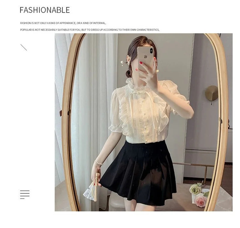 New Chinese Button French Ruffled Lace Gentle Chiffon Shirt 2025 Summer Fashion Temperament New Design Small Shirt Stylish Top