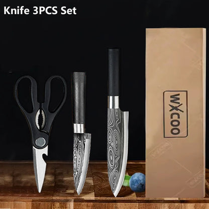 Professional Kitchen Knives Stainless Steel Scissors Fruit Utility Knife Sharpening Rod Sharp Slicing Chef knife Cooking Tools
