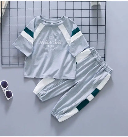 New Children's Cool Loose Fit Sportswear Korean Edition Baby Short Sleeve T-shirt 2 Pieces