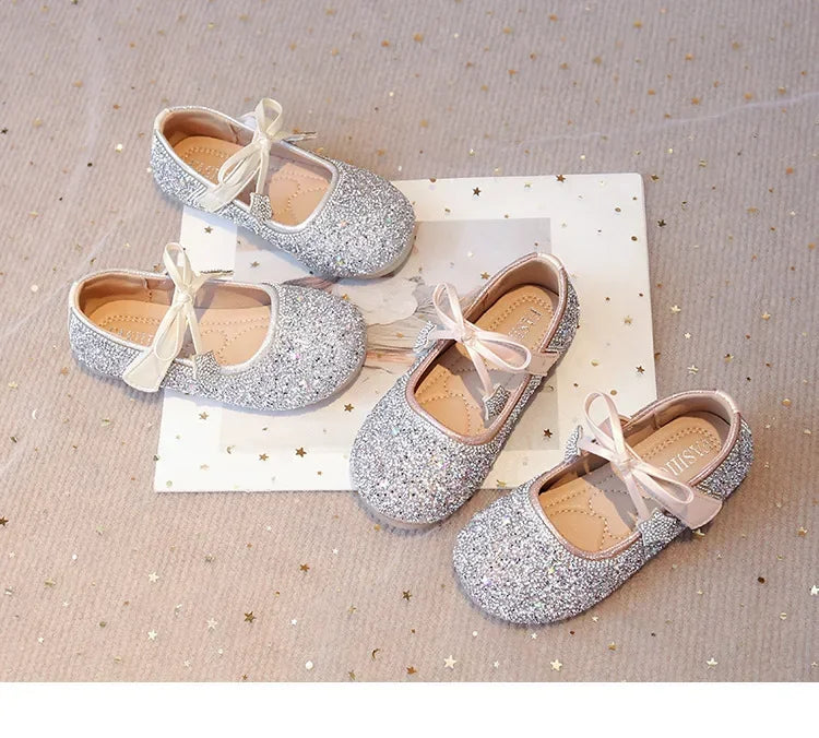 Girls Princess Shoes Round Toes Sweet Bows