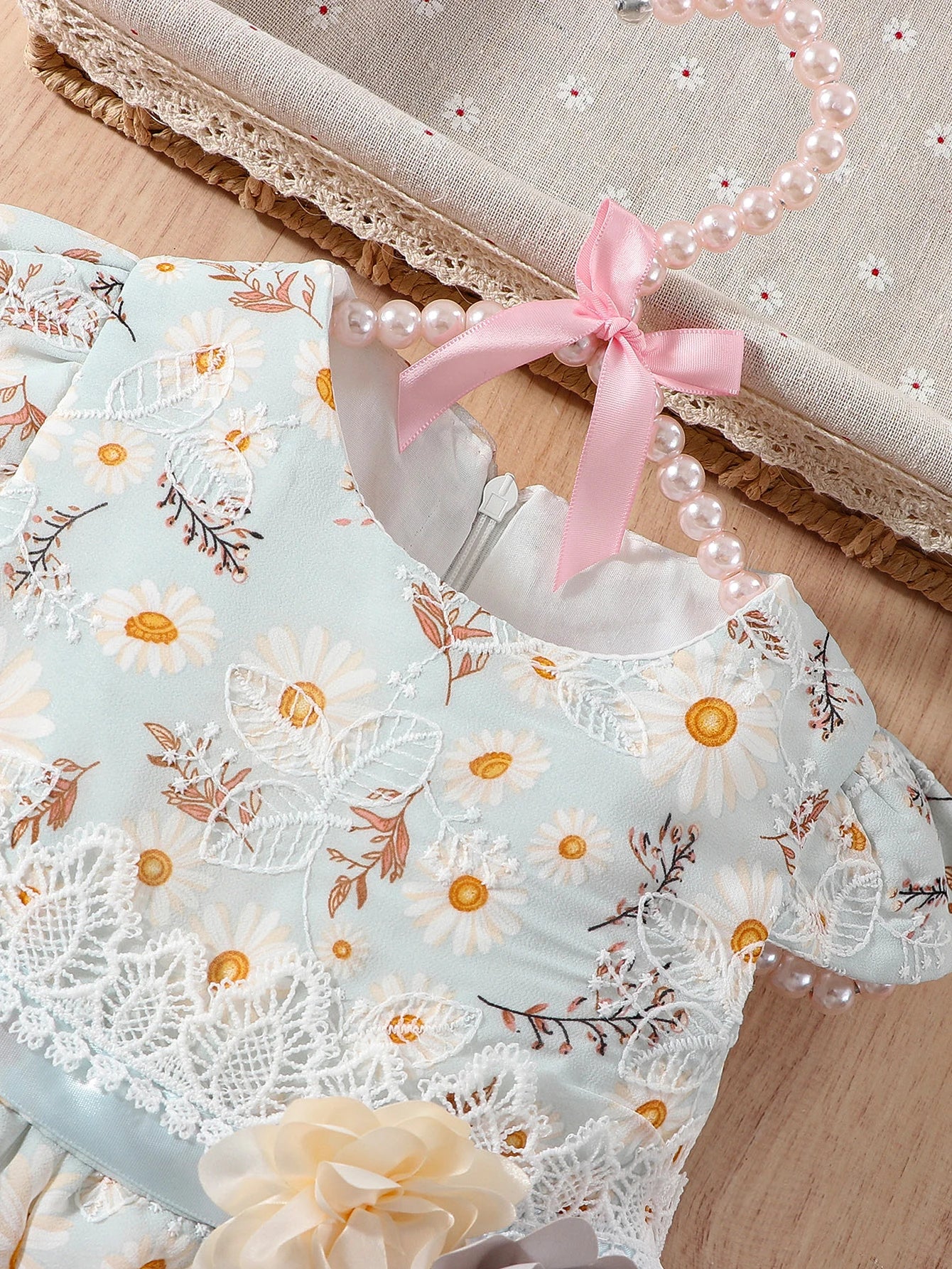 Summer girl's floral chiffon printed embroidered casual half-sleeve cute lady's fashion romantic lace dress.