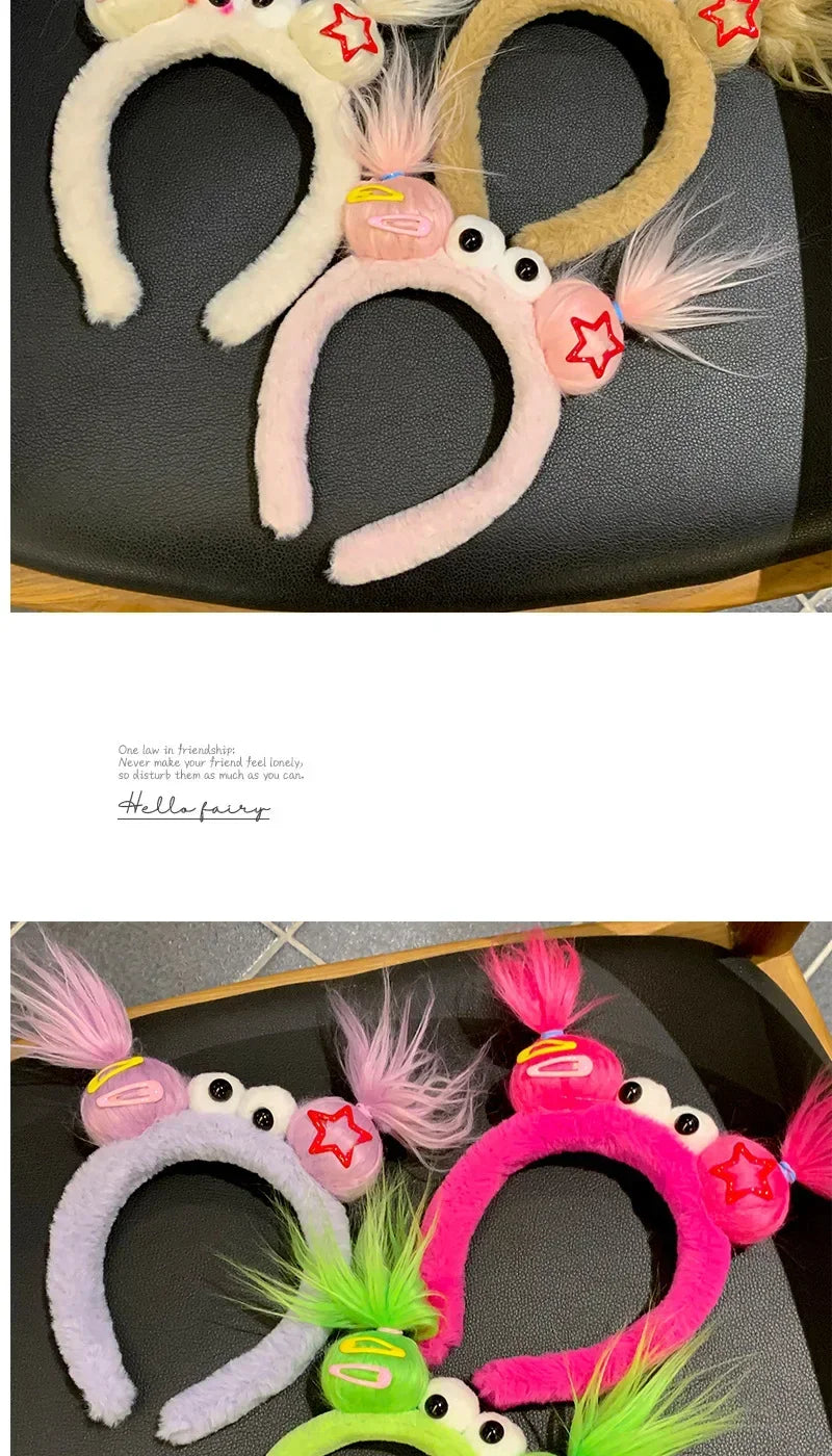 Girls Face Wash Headband Plush Skin Care Bath Shower Makeup Hair Band Soft Absorbent Cartoon Clown Doll Hair Accessories