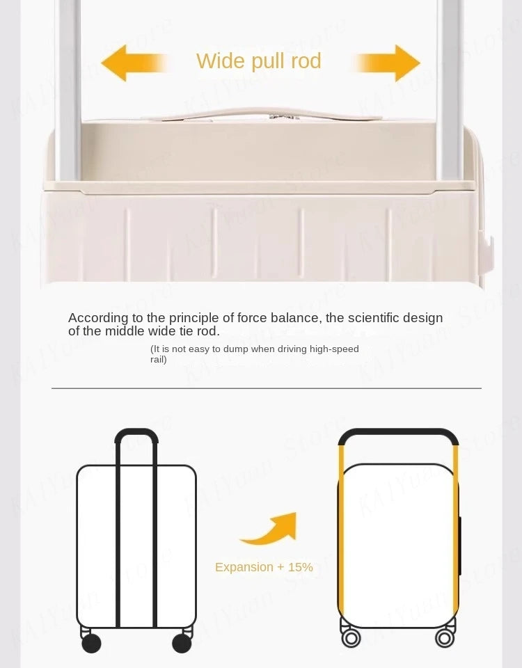 Front Opening Wide Handle Suitcase 20 inches Carry-on Cabin Suitcase Multifunctional Travel Luggage Zipper Aluminum Frame