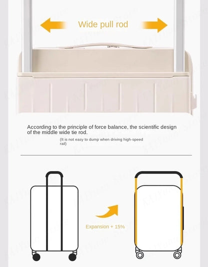 Front Opening Wide Handle Suitcase 20 inches Carry-on Cabin Suitcase Multifunctional Travel Luggage Zipper Aluminum Frame