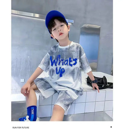 Teenage Boy Set kid clothing Suit Cotton Summer Outing Clothes Top Shorts 2PCS Clothing for Children's