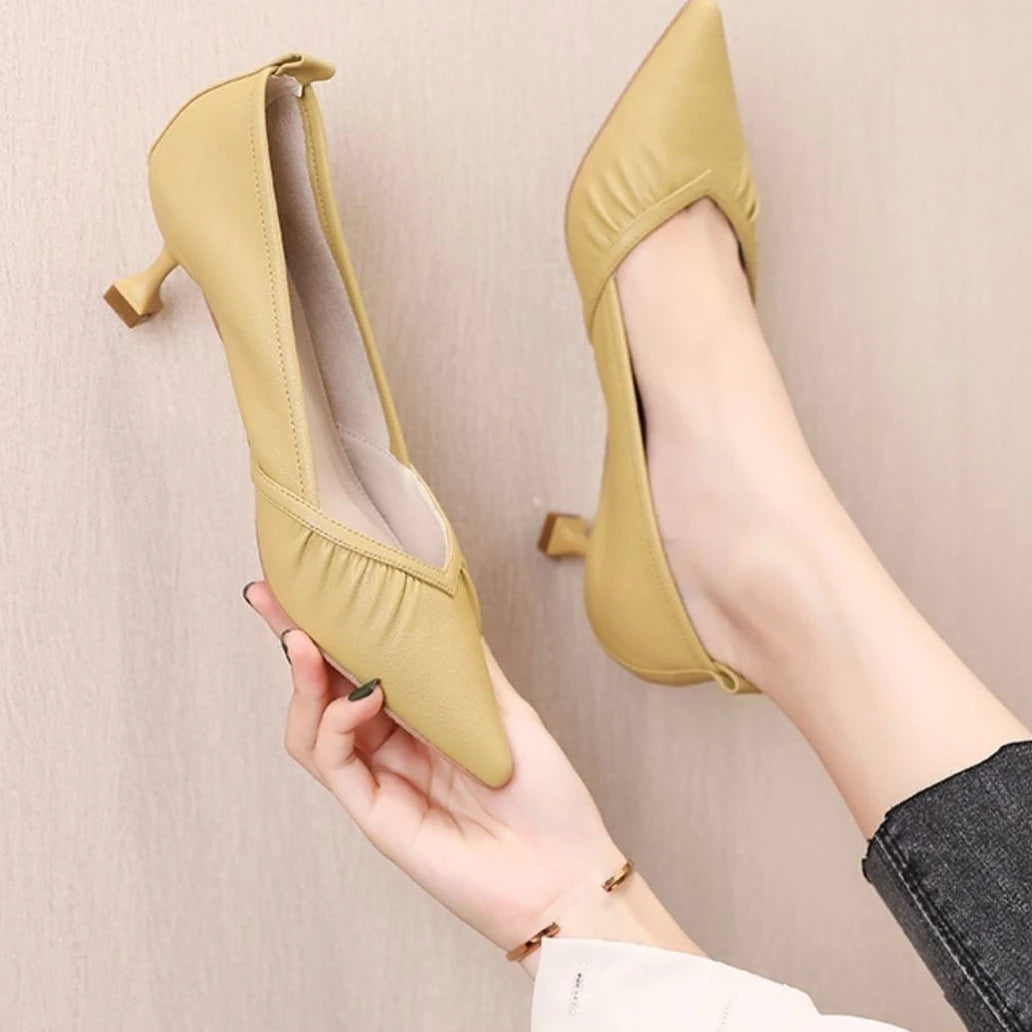 Women's Shoes Formal Black Ladies Pumps with Medium Heels Pointed Toe Luxury Brand Elegant Dress Popular Stylish Lastest Y2k A L