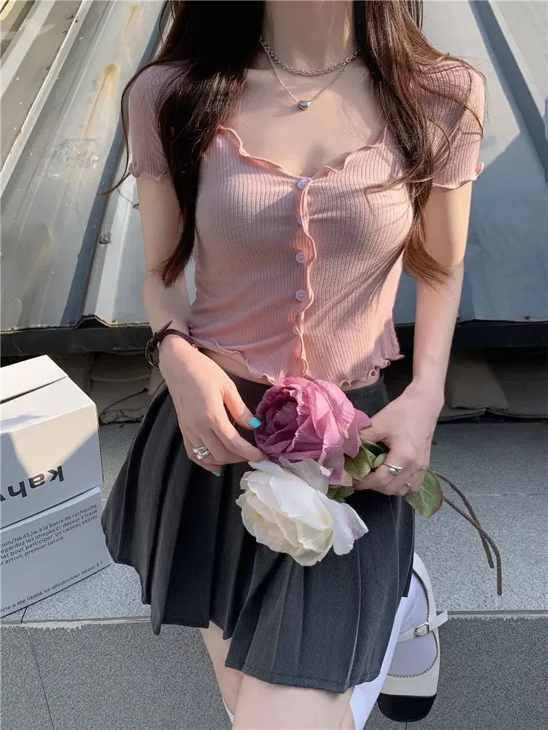 T-shirts Women Solid Leisure Summer V-neck Elegant Comfortable Simple Edible Tree Fungus Streetwear All-match Sweet Chic Popular