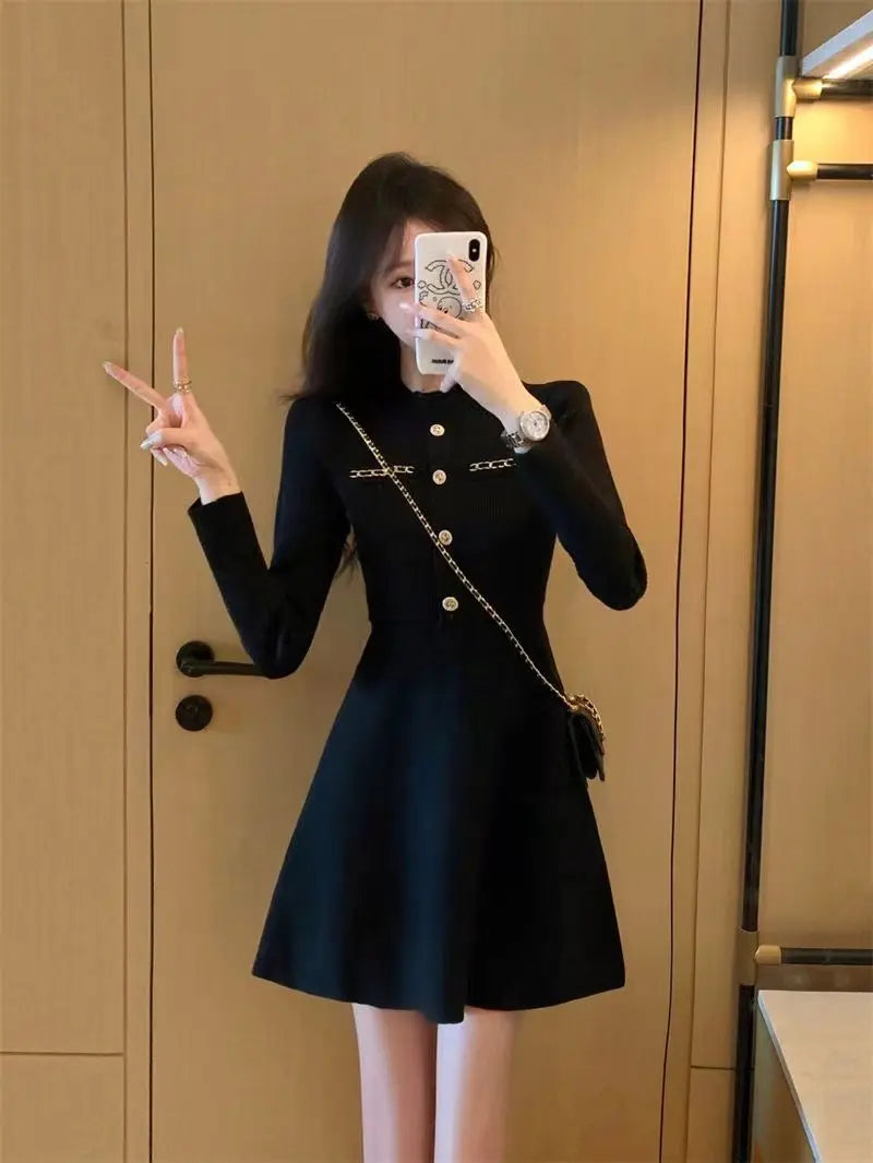 Fashionable Knitted Dress for Women's Spring Clothes Style Waist-hugging Temperament Elegant and Casual Versatile Dress Inside