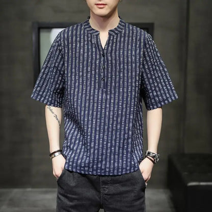 Men's Light Blue Denim Shirt Oversized Short Sleeve Button-Down Casual Top(Available)