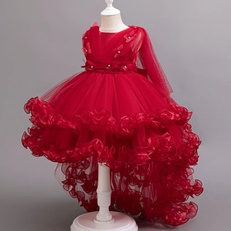 Girls White Pink Party Princess Dress Kids Girl Tailing Dresses for Wedding Birthday Ceremony Baby Girl Gown