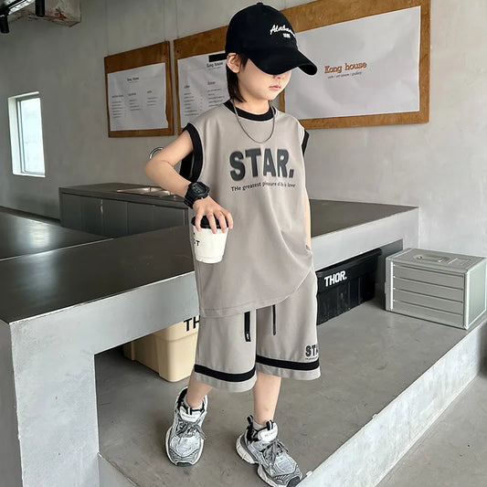 Boys Basketball Jerseys New Fashion Vest + Shorts 2Pcs Boys Clothing Sets Teenagers Kids Clothes