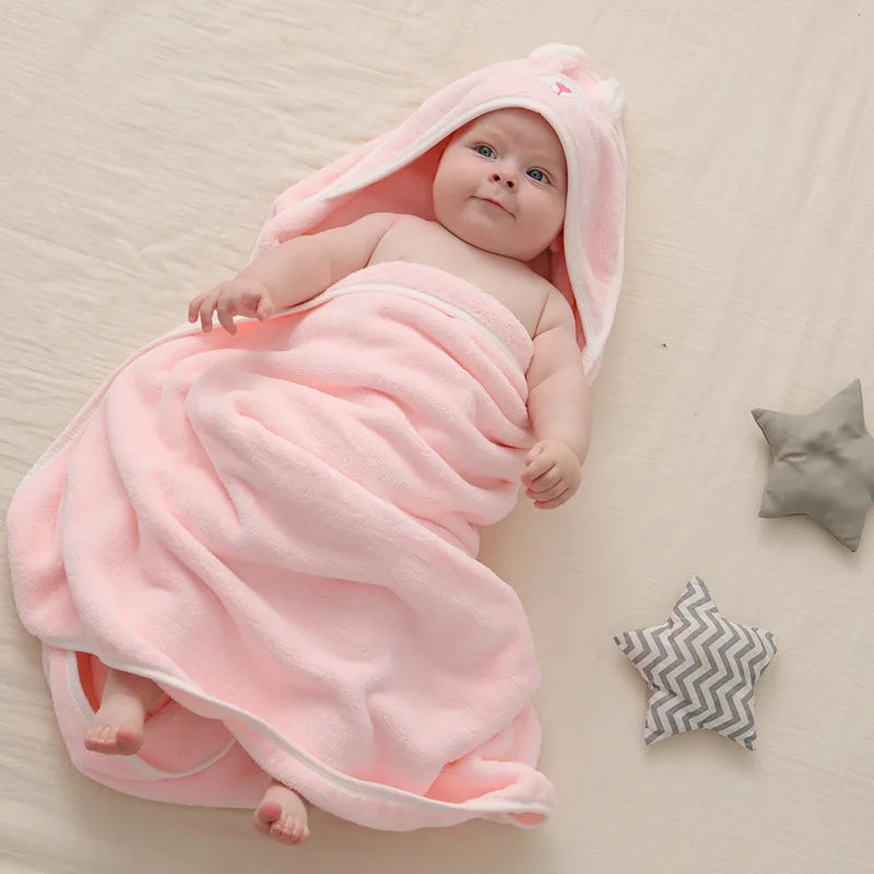 0-3 Years Unisex Baby Bathrobe Flannel Cape Cartoon Boys Girls Hooded Bathrobe Newborn Shower Gift Wrap Swaddling Bath Towel (Available)