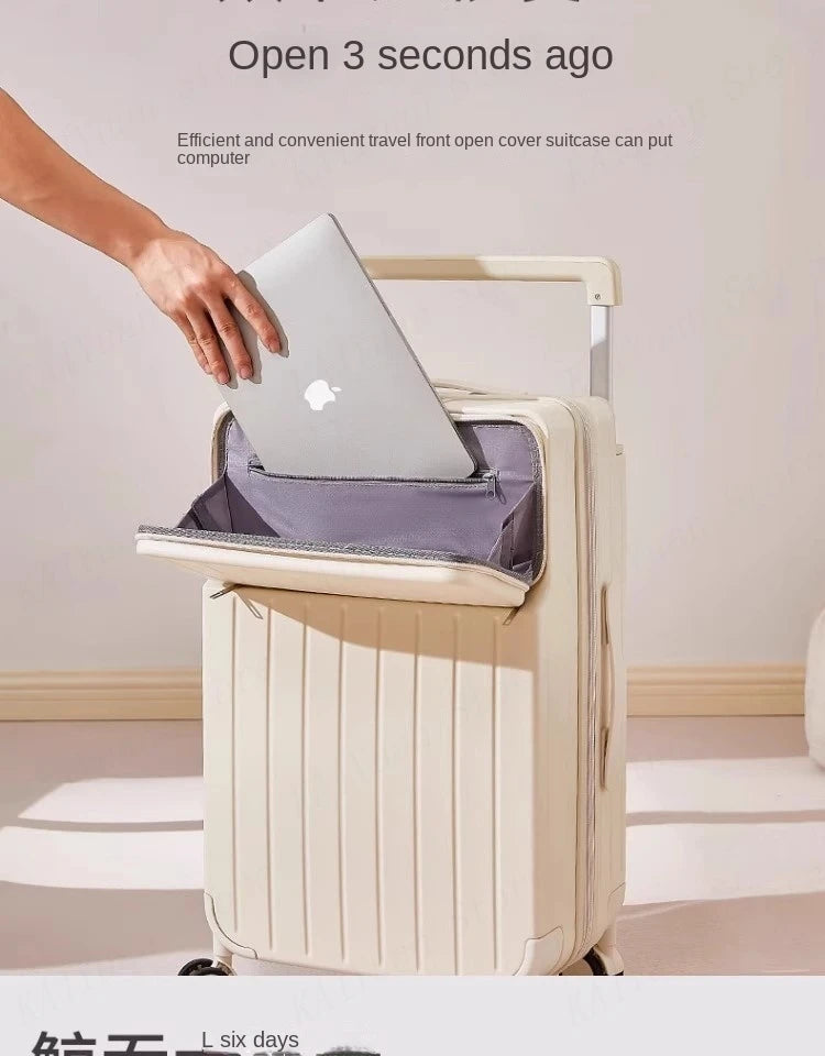 Front Opening Wide Handle Suitcase 20 inches Carry-on Cabin Suitcase Multifunctional Travel Luggage Zipper Aluminum Frame