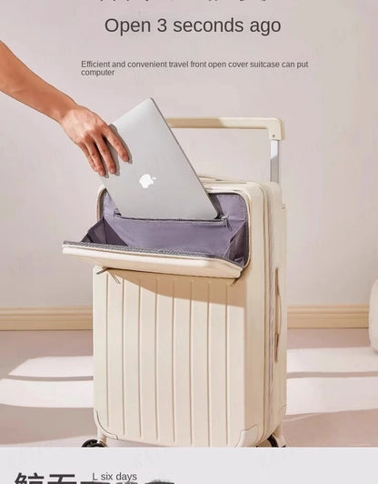 Front Opening Wide Handle Suitcase 20 inches Carry-on Cabin Suitcase Multifunctional Travel Luggage Zipper Aluminum Frame