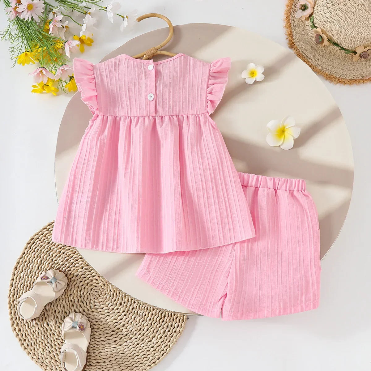 Children's Clothing Sets Small Flower Sleeveless Top + Bow Shorts 2pcs Sets Toddler Girl Clothes Kids Boutique Clothes