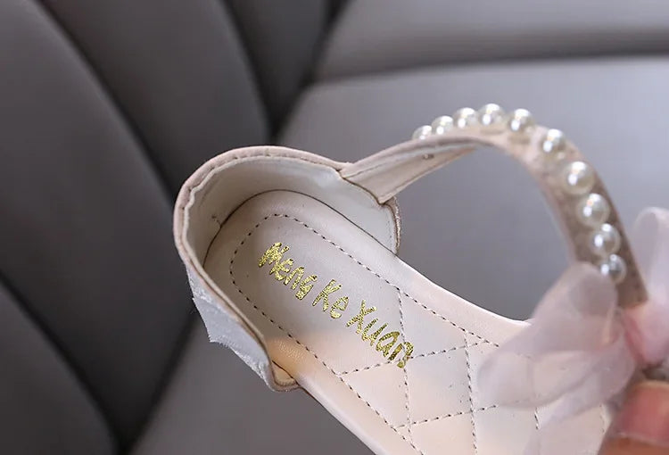 Luxury Girl Shoes Sweet Children's Causal Leather Shoes Fashion Bowtie Kids Versatile Princess Wedding Party Sandals Hook Loop