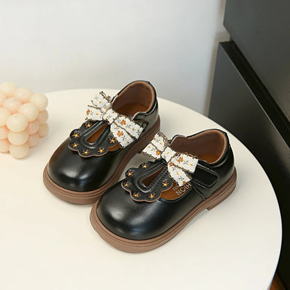 Cute bow Leather Girls Shoes 2025 New T-strap Oxfords Spring Kids Soft Shoes For Girl School Children Princess Dress Shoes