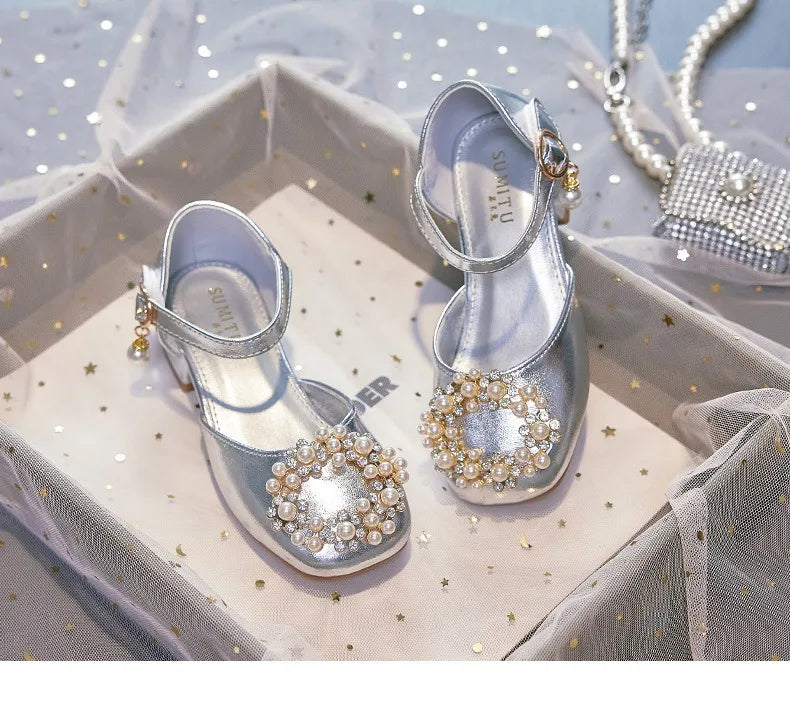 Mary Jane Shoes Kid's Beading Flats Kid's Buckle Ballet Flat Low With Female Children's Shoes Princess Shoes Green Sandals
